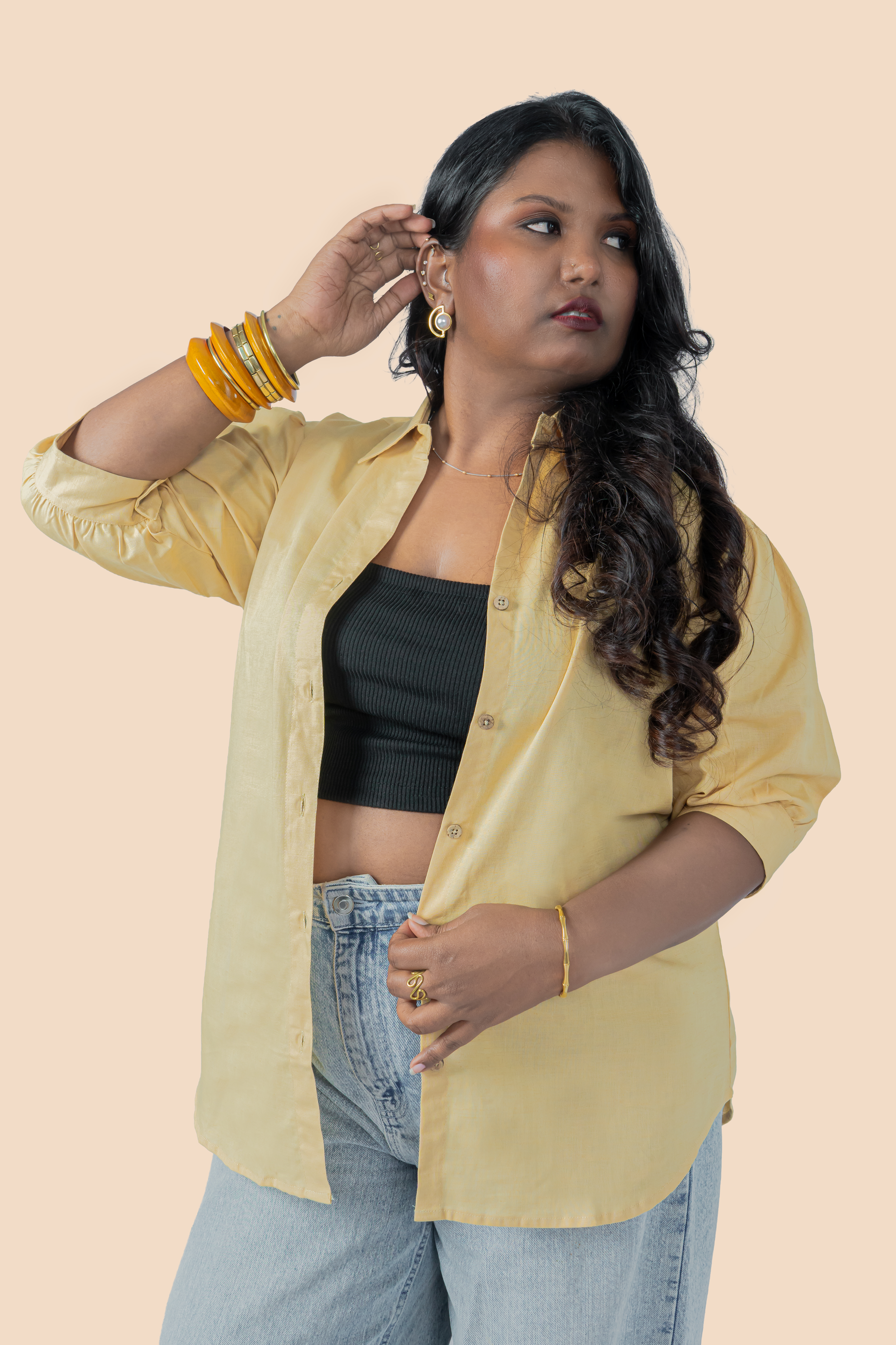 Linen Puff Sleeve Shirt – Beige, detail